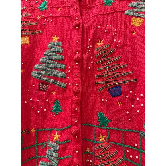 Vintage Segue Holiday Sweater With Festive Trees & Beaded Embellishments - Picture 3 of 7